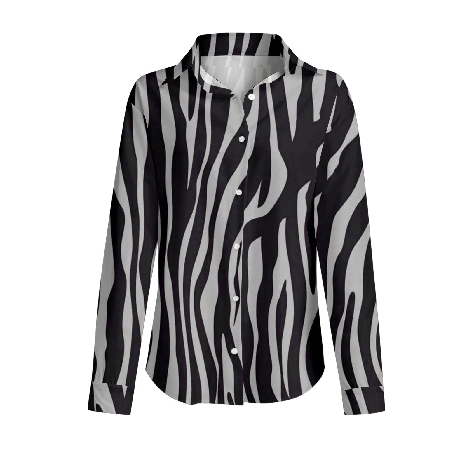 Zebra Çizgili Moda Gömlek Bayan İlkbahar Yaz Baskılı Üst Uzun Kollu V Boyun Gömlek Nefes Bluz Blusa Mujer Moda 2023 . ' - ' . 3