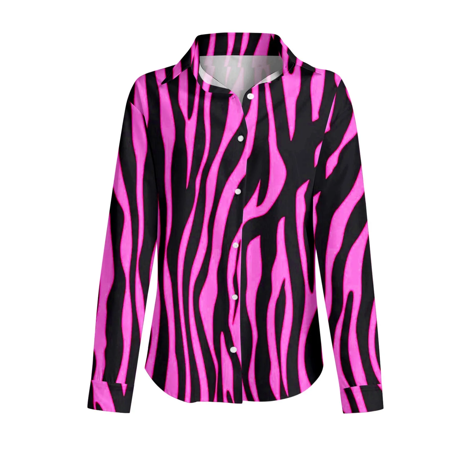 Zebra Çizgili Moda Gömlek Bayan İlkbahar Yaz Baskılı Üst Uzun Kollu V Boyun Gömlek Nefes Bluz Blusa Mujer Moda 2023 . ' - ' . 5