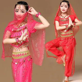 Yeni Çocuklar Bollywood Hindistan oryantal dans kostümü s Set Oryantal Oryantal Dans Kız Dansçı Sikke Bollywood dans kostümü Seti