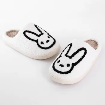 Kadınlar Sevimli Tavşan pamuk terlikler 2023 Sonbahar Ve Kış Sıcak Kadife Anti Kayma Kapalı Pamuk Terlik Düz Ayakkabı Sandalet